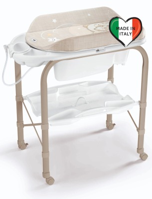 Пеленальный столик Cam Cambio, 260B (Бежевый с мишкой и луной / ванночка белая)