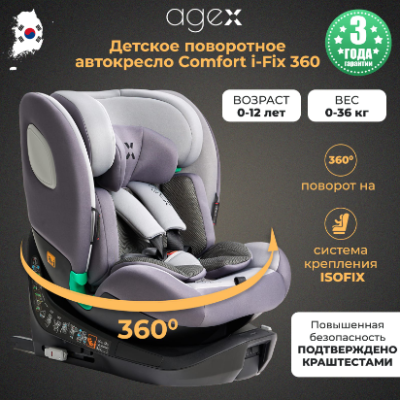 Автокресло Agex Comfort i-Fix 360 (0-36 кг), Grey (Серый)