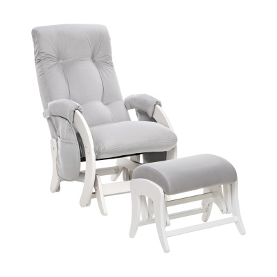 Комплект Milli Smile с карманами (кресло-качалка для кормления + пуф), Молочный Дуб / Ткань Velutto 51 (Серый велюр)