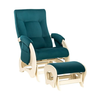 Комплект Milli Ария с карманами (кресло-качалка для кормления + пуф), Дуб шампань / ткань Velutto 20 (Зеленый велюр)