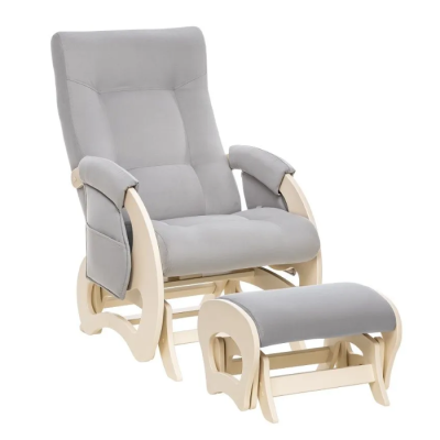 Комплект Milli Ария с карманами (кресло-качалка для кормления + пуф), Дуб шампань / ткань Velutto 51 (Серый велюр)