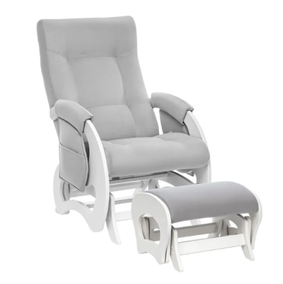 Комплект Milli Ария с карманами (кресло-качалка для кормления + пуф), Молочный дуб / ткань Velutto 51 (Серый велюр)