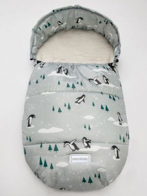 Конверт зимний меховой Amarobaby Snowy Baby, Пингвины / Cерый, 85 см - вид 1 миниатюра