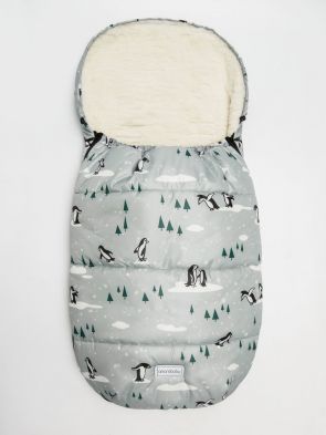 Конверт зимний меховой Amarobaby Snowy Travel, Пингвины / Cерый, 105 см - вид 1 миниатюра
