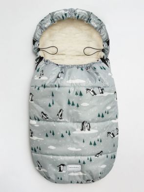 Конверт зимний меховой Amarobaby Snowy Travel, Пингвины / Cерый, 105 см - вид 3 миниатюра